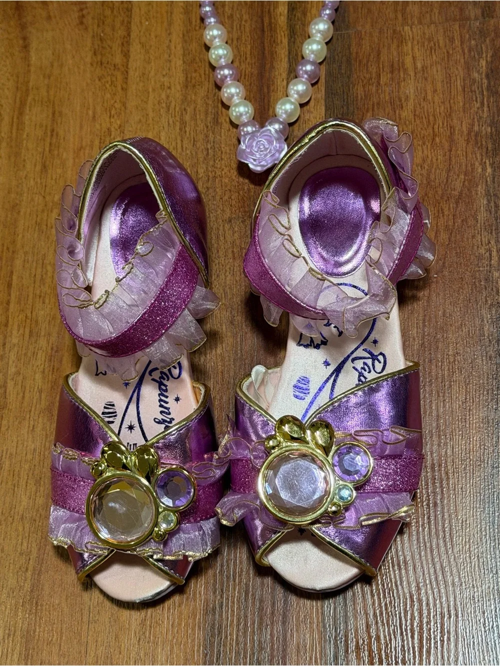 Disney Rapunzel Princess Dress-Up Shoes with Bead Necklace size 11-12